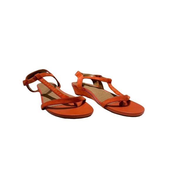 CLARKS ARTISAN Suede Parram Blanc low wedge sandal, size9.5 NWT, orange/coral - Picture 14 of 14